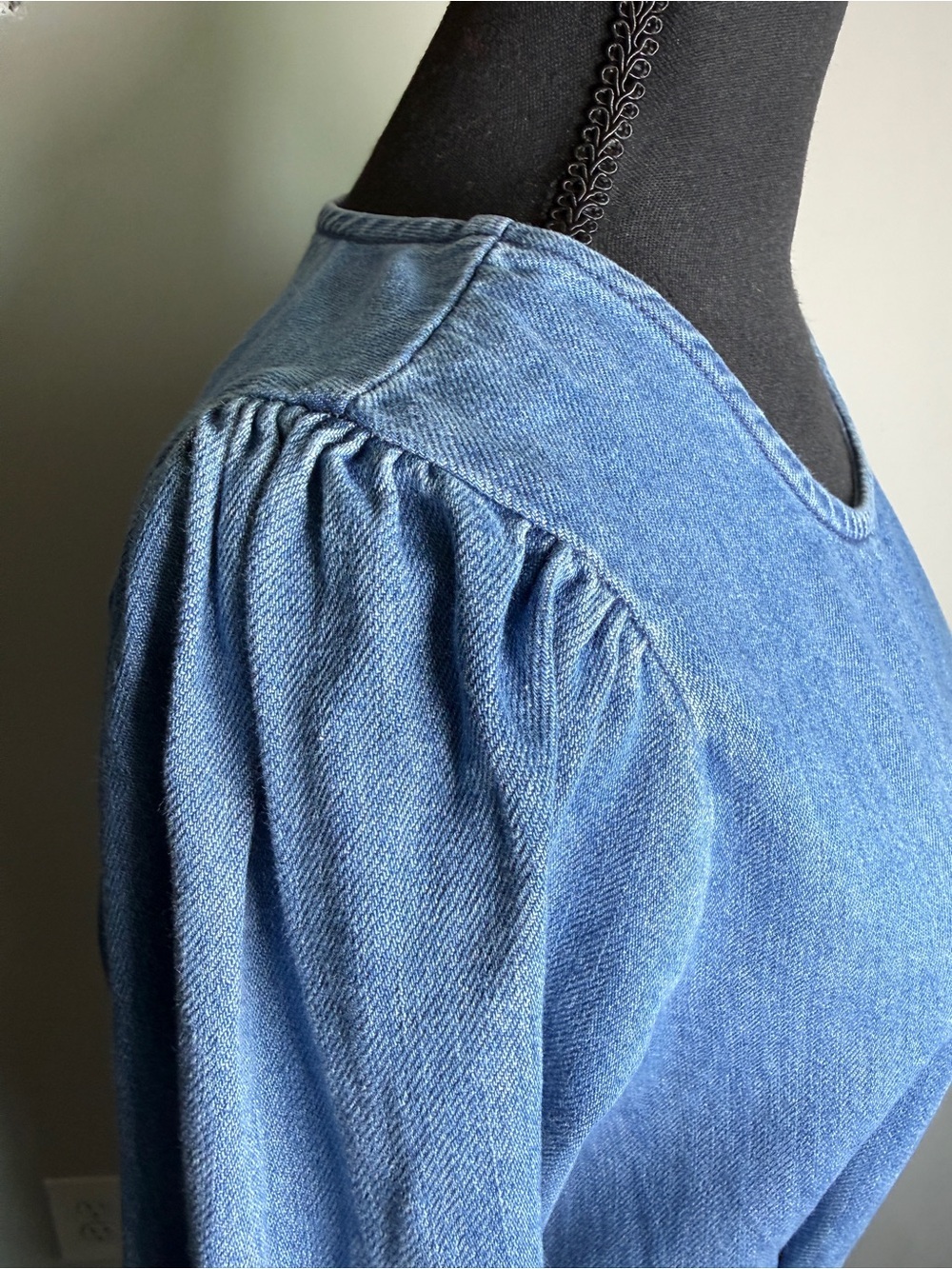 tgla Chambray Denim Shift Mini Dress Long Sleeve 90s Sz L - Picture 2 of 6
